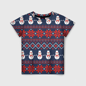 Детская футболка 3D с принтом Christmas Background в Ухте, 100% гипоаллергенный полиэфир | прямой крой, круглый вырез горловины, длина до линии бедер, чуть спущенное плечо, ткань немного тянется | background | christmas | holiday | knitted pattern | new year | pattern | snowman | вязаный узор | новый год | праздник | рождество | снеговик | узор | фон