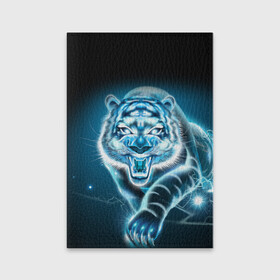 Обложка для паспорта матовая кожа с принтом НЕНОНОВЫЙ ТИГР 2022 | NEON TIGER NEW YEAR в Ухте, натуральная матовая кожа | размер 19,3 х 13,7 см; прозрачные пластиковые крепления | 2022 | beast | merry christmas | new year | red bow | santa hat | snow | tiger | winter | winter is coming | year of the tiger | год тигра | дед мороз | животные | звери | зверь | зима | зима 2022 | зима близко | новог | новогодни