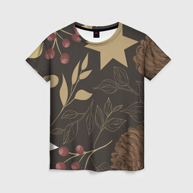 Женская футболка 3D с принтом Новогоднее Настроение (Лес) в Ухте, 100% полиэфир ( синтетическое хлопкоподобное полотно) | прямой крой, круглый вырез горловины, длина до линии бедер | 2022 | звездочки | звезды | лес | новогоднее настроение | новый год | новый год 2022