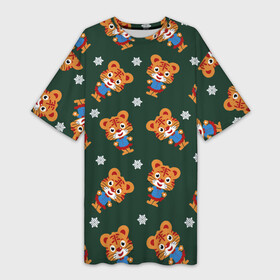 Платье-футболка 3D с принтом Тигрёнок и снежинка в Ухте,  |  | кошки | новый год | символ года | снежинки | тигр