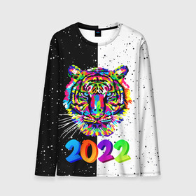 Мужской лонгслив 3D с принтом НОВЫЙ ГОД 2022   НОВОГОДНИЙ ТИГР   ПОП АРТ   POP ART в Ухте, 100% полиэстер | длинные рукава, круглый вырез горловины, полуприлегающий силуэт | Тематика изображения на принте: 2021 | 2022 | happy new year | merry christmas | new year | snow | tiger | winter | year of the tiger | год тигра | зверь | зима | новогоднее настроение | новогодние праздники | новый год | рождество | символ года | синий тигр | снег | хищн