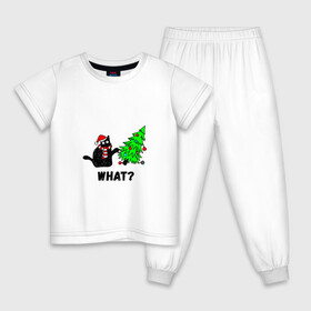 Детская пижама хлопок с принтом Кот роняет елку в Ухте, 100% хлопок |  брюки и футболка прямого кроя, без карманов, на брюках мягкая резинка на поясе и по низу штанин
 | Тематика изображения на принте: what | ель елка | кот | кот и елка | кот роняет елку | котейка | котик | котофей | кошка | новый год | рождество | что | шапка деда мороза