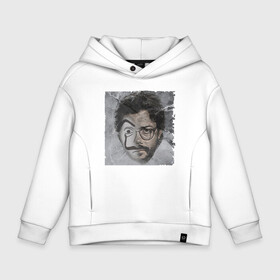 Детское худи Oversize хлопок с принтом Professor Dali в Ухте, френч-терри — 70% хлопок, 30% полиэстер. Мягкий теплый начес внутри —100% хлопок | боковые карманы, эластичные манжеты и нижняя кромка, капюшон на магнитной кнопке | Тематика изображения на принте: blla ciao | la casa de papel | money heist | netflix | spain | банк | белла чао | берлин | богота | бумажный дом | грабитель | дали | денвер | деньги | испания | маска | москва | найроби | нетфликс | ограбление | осло | профессор