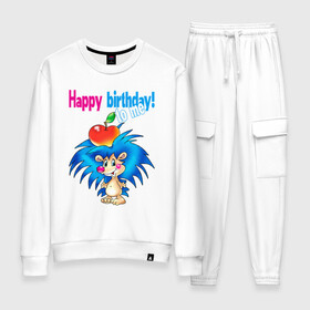 Женский костюм хлопок с принтом Happy Birthday to me! в Ухте, 100% хлопок | на свитшоте круглая горловина, мягкая резинка по низу. Брюки заужены к низу, на них два вида карманов: два 