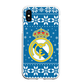Чехол для iPhone XS Max матовый Реал Мадрид Новогодний: в Ухте, Силикон | Область печати: задняя сторона чехла, без боковых панелей | 2021 | 2022 | christmas | football | madrid | merry | merry christmas | new year | real | real madrid | snow | soccer | ugly christmas | winter | зима | ла лига | мадрид | новогодний | новогодняя | новый год | реал | реал мадрид | рождестве