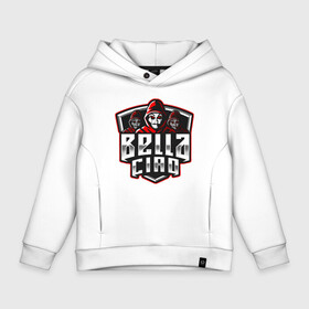 Детское худи Oversize хлопок с принтом Bella Ciao Style в Ухте, френч-терри — 70% хлопок, 30% полиэстер. Мягкий теплый начес внутри —100% хлопок | боковые карманы, эластичные манжеты и нижняя кромка, капюшон на магнитной кнопке | Тематика изображения на принте: blla ciao | la casa de papel | money heist | netflix | spain | банк | белла чао | берлин | богота | бумажный дом | грабитель | дали | денвер | деньги | испания | маска | москва | найроби | нетфликс | ограбление | осло | профессор