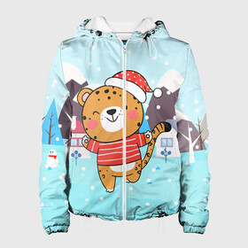 Женская куртка 3D с принтом 2022 Новый год (тигренок) в Ухте, ткань верха — 100% полиэстер, подклад — флис | прямой крой, подол и капюшон оформлены резинкой с фиксаторами, два кармана без застежек по бокам, один большой потайной карман на груди. Карман на груди застегивается на липучку | 2022 | год тигра | новый год | новый год 2022 | символ года | тигр | тигренок | тигрица | тигры