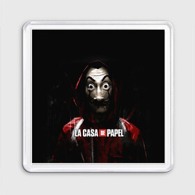 Магнит 55*55 с принтом РИСУНОК БУМАЖНЫЙ ДОМ - LA CASA DE PAPEL BELLA CIAO в Ухте, Пластик | Размер: 65*65 мм; Размер печати: 55*55 мм | Тематика изображения на принте: bella ciao | la casa de papel | бумажный дом | ла каса де | ла каса де папель | ла каса де пепел | лакаса | сериал | фильм