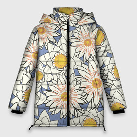 Женская зимняя куртка Oversize с принтом Растение (Ромашки) в Ухте, верх — 100% полиэстер; подкладка — 100% полиэстер; утеплитель — 100% полиэстер | длина ниже бедра, силуэт Оверсайз. Есть воротник-стойка, отстегивающийся капюшон и ветрозащитная планка. 

Боковые карманы с листочкой на кнопках и внутренний карман на молнии | природа | растение | рисунок | ромашки | текстура | цветы