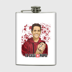 Фляга с принтом ГРАБИТЕЛЬ БУМАЖНЫЙ ДОМ - LA CASA DE PAPEL в Ухте, металлический корпус | емкость 0,22 л, размер 125 х 94 мм. Виниловая наклейка запечатывается полностью | bella ciao | la casa de papel | бумажный дом | ла каса де | ла каса де папель | ла каса де пепел | лакаса | сериал | фильм