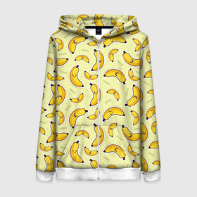 Женская толстовка 3D на молнии с принтом Банановый Бум в Ухте, 100% полиэстер | длина до линии бедра, манжеты и пояс оформлены мягкой тканевой резинкой, двухслойный капюшон со шнурком для регулировки, спереди молния, по бокам два кармана | банан | банановый | бананы | паттерн | прикол | фрукты