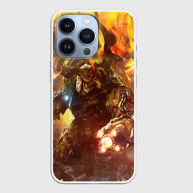 Чехол для iPhone 13 Pro с принтом CYBER DEMON IN FIRE | DOOM BOSS в Ухте,  |  | Тематика изображения на принте: bos | boss | cyber demon | cyberdemon | demons | devil | doom | doom eternal | doom slayer | fire | hell | in fire | slayer | ад | бос | босс | демон | демоны | дум | кибер демон | кибердемон