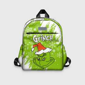 Детский рюкзак 3D с принтом Grinch Green. в Ухте, 100% полиэстер | лямки с регулируемой длиной, сверху петелька, чтобы рюкзак можно было повесить на вешалку. Основное отделение закрывается на молнию, как и внешний карман. Внутри дополнительный карман. По бокам два дополнительных кармашка | Тематика изображения на принте: 2022 | grinch | happy new year | merry christmas | год тигра | гринч | зима близко | нг | новогодний | новый год | новый год 2022 | рождество | снег | снежинки