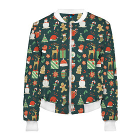 Женский бомбер 3D Merry Christmas Happy New Year: в Ухте, 100% полиэстер | застегивается на молнию, по бокам два кармана без застежек, мягкие манжеты, по низу бомбера и на воротнике — эластичная резинка | 2022 | christmas | new year | год тигра | дед мороз | елка | елки | елочки | зима | куранты | мороз | на новый год | олени | олень | подарки | подарок | рождество | с новым годом | с рождеством | сани | санта | снег