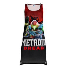 Платье-майка 3D с принтом Space Fight | Metroid Dread в Ухте, 100% полиэстер | полуприлегающий силуэт, широкие бретели, круглый вырез горловины, удлиненный подол сзади. | game | logo | mercurysteam | metroid | metroid dread | metroid fusion | samus aran | игра | компьютерная игра | лого | логотип | метроид | метроид дреад | мэтроид | мэтройдо дореддо | самус аран | эмблема