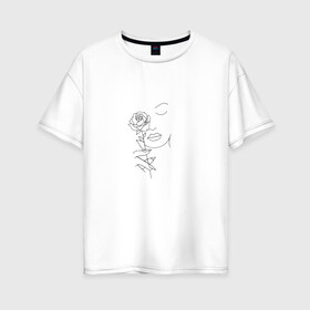 Женская футболка хлопок Oversize с принтом Девушка с розой (красивая) в Ухте, 100% хлопок | свободный крой, круглый ворот, спущенный рукав, длина до линии бедер
 | девушка | для девушек | красивая | на подарок | с розой