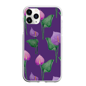Чехол для iPhone 11 Pro матовый с принтом Разноцветные антуриумы на фиолетовом фоне в Ухте, Силикон |  | 8 марта | anthuriums | flowers | leaves | nature | антуриумы | ботаническая иллюстрация | день рождения | зеленый | листья | природа | растения | фиолетовый | цветы