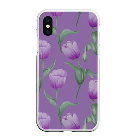 Чехол для iPhone XS Max матовый с принтом Фиолетовые тюльпаны с зелеными листьями в Ухте, Силикон | Область печати: задняя сторона чехла, без боковых панелей | 8 марта | flowers | leaves | nature | tulips | ботаническая иллюстрация | день рождения | зеленый | листья | природа | растения | тюльпаны | фиолетовый | цветы