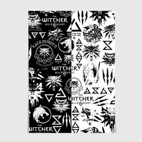 Постер с принтом THE WITCHER LOGOOMBING   ВЕДЬМАК ПАТТЕРН в Ухте, 100% бумага
 | бумага, плотность 150 мг. Матовая, но за счет высокого коэффициента гладкости имеет небольшой блеск и дает на свету блики, но в отличии от глянцевой бумаги не покрыта лаком | geralt | the witcher | the witcher wild hunt | witcher | wolf | аард | аксий | белый волк | ведьмак | ведьмак 3 | волк | геральт | игни | ирден | йенифер | каер морхен | квен | охотник | трисс | цири | школа волка