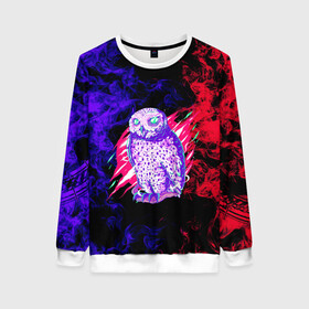 Женский свитшот 3D Токийский гуль Сова: в Ухте, 100% полиэстер с мягким внутренним слоем | круглый вырез горловины, мягкая резинка на манжетах и поясе, свободная посадка по фигуре | аниме | арт | клюв | краски | неон | огонь | перья | портал | сова