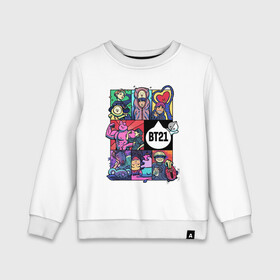 Детский свитшот хлопок с принтом BT21 POP ART в Ухте, 100% хлопок | круглый вырез горловины, эластичные манжеты, пояс и воротник | bangtan | beyond | boys | boysband | bts | hip hop | k pop | korea | music | pop art | scene | бтс | ви | джонгук | корея | музыка | поп арт | сюга | хип хоп | чимин | чин