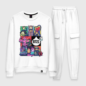 Женский костюм хлопок с принтом BT21 POP ART в Ухте, 100% хлопок | на свитшоте круглая горловина, мягкая резинка по низу. Брюки заужены к низу, на них два вида карманов: два 