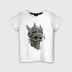Детская футболка хлопок Череп в шлеме с крыльями: в Ухте, 100% хлопок | круглый вырез горловины, полуприлегающий силуэт, длина до линии бедер | helmet | jaw | skull | teeth | wings | зубы | крылья | пасть | символ | череп | шлем