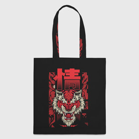Шоппер 3D с принтом Japanese Red Tiger в Ухте, 100% полиэстер | Плотность: 200 г/м2; Размер: 34×35 см; Высота лямок: 30 см | 2022 | 2022 год | japa | japan tiger | japanese | japanese tiger | tiger | год тигра | новый год 2022 | новый год тигра | тигр
