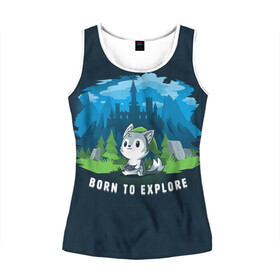 Женская майка 3D с принтом Волчек геймер в Ухте, 100% полиэстер | круглая горловина, прямой силуэт, длина до линии бедра | animal | animal plays games | beast | castle | gamer | games | volchek gamer | wolf | wolves | волк | волки | волчёк | животинка | животное | животное играет в игры | замок | зверёк | зверь | игры | разные животные