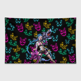 Флаг-баннер с принтом JINX ARCANE NEON MEOW LOL в Ухте, 100% полиэстер | размер 67 х 109 см, плотность ткани — 95 г/м2; по краям флага есть четыре люверса для крепления | akali | arcane | fan | fan art | hero | jinx | kda | kda mas | league of legends | lol | meow | moba | neon | netflix | акали | аркейн | герой | джинкс | кда | лига легенд | лол | моба | неон | нетфликс | сериал