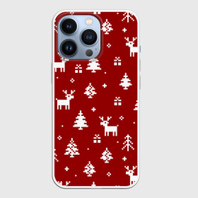 Чехол для iPhone 13 Pro с принтом Новогодние олени и елки на красном фоне в Ухте,  |  | 2021 | 2022 | christmas | merry | merry christmas | new year | snow | sweater | ugly christmas | winter | зима | новогодний | новогодняя | новый год | рождественский | рождественский свитер | рождество | свитер | снег