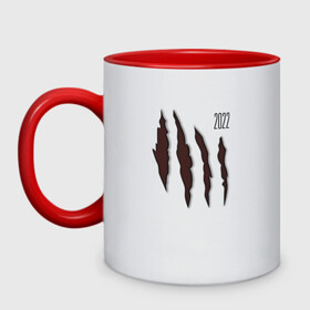 Кружка двухцветная с принтом New Tigers Year! в Ухте, керамика | объем — 330 мл, диаметр — 80 мм. Цветная ручка и кайма сверху, в некоторых цветах — вся внутренняя часть | holiday | hype | new year | rag | новый год | праздник | рваньё | хайп