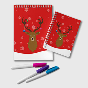 Блокнот с принтом Новогодний олень New Years Deer в Ухте, 100% бумага | 48 листов, плотность листов — 60 г/м2, плотность картонной обложки — 250 г/м2. Листы скреплены удобной пружинной спиралью. Цвет линий — светло-серый
 | Тематика изображения на принте: 2021 | 2022 | happy new year | happy new year 2022 | новый год | олень | снег | снежинки | снежный олень | сугроб
