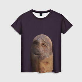 Женская футболка 3D с принтом Уставший картофель в Ухте, 100% полиэфир ( синтетическое хлопкоподобное полотно) | прямой крой, круглый вырез горловины, длина до линии бедер | картофель | картошка | рожица | улыбка | усталость