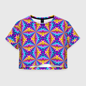 Женская футболка Crop-top 3D с принтом Красочная (иллюзия вращения) в Ухте, 100% полиэстер | круглая горловина, длина футболки до линии талии, рукава с отворотами | абстракция | аум | галлюцинация | зазеркалье | игра ума | иллюзии | индиго | майя | мантра | медитация | мираж | неон | нирвана | обман зрения | ом | оптические иллюзии | просветление | психоделика