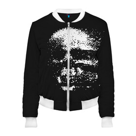 Женский бомбер 3D с принтом Skulls glitch в Ухте, 100% полиэстер | застегивается на молнию, по бокам два кармана без застежек, мягкие манжеты, по низу бомбера и на воротнике — эластичная резинка | Тематика изображения на принте: dark | fashion | glitch | hype | skull | глитч | мода | тёмный | хайп | череп