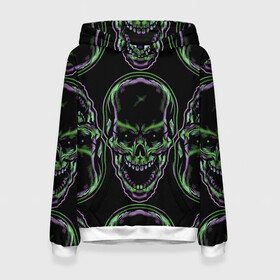 Женская толстовка 3D с принтом Skulls vanguard pattern 2077 в Ухте, 100% полиэстер  | двухслойный капюшон со шнурком для регулировки, мягкие манжеты на рукавах и по низу толстовки, спереди карман-кенгуру с мягким внутренним слоем. | fashion | hype | neon | pattern | skull | vanguard | авангард | неон | узор | хайп | череп