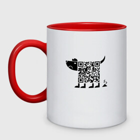 Кружка двухцветная с принтом QR DOG QR КОД в Ухте, керамика | объем — 330 мл, диаметр — 80 мм. Цветная ручка и кайма сверху, в некоторых цветах — вся внутренняя часть | Тематика изображения на принте: mems | qr code | qr dog | qr дог | qr код | qrcode | qrкод | quick response code | дог | куар | куар код | кью ар код | матричных штриховых кодов | мем | прикол | штриховых кодов | шутка
