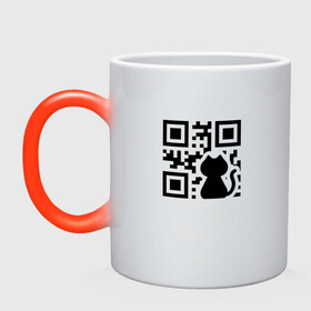 Кружка хамелеон с принтом CAT QR CODE в Ухте, керамика | меняет цвет при нагревании, емкость 330 мл | Тематика изображения на принте: cat | cats | meow | qr code | qr код | qrcode | qrкод | quick response code | кот | котик | котики | коты | кошка | кошки | куар | куар код | кью ар код | матричных штриховых кодов | мяу | штриховых кодов
