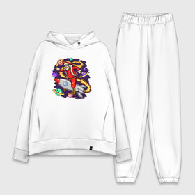 Женский костюм хлопок Oversize с принтом Санта на ракете   Santa on a rocket ship в Ухте,  |  | christmas | santa | space | дед мороз | космос | новый год | планета | ракета | рождество | санта