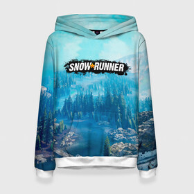 Женская толстовка 3D с принтом SnowRunner СноуРаннер логотип в Ухте, 100% полиэстер  | двухслойный капюшон со шнурком для регулировки, мягкие манжеты на рукавах и по низу толстовки, спереди карман-кенгуру с мягким внутренним слоем. | race | snowrunner | гонки | гонки по бездорожью | гоночные игры | зимние гонки | снежные гонки | снежный бегун | сноу раннер | сноураннер
