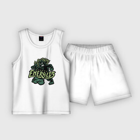 Детская пижама с шортами хлопок с принтом Eugene Emeralds в Ухте,  |  | baseball | emerald | eyes | fir | monster | muzzle | paws | team | usa | бейсбол | глаза | ель | изумруд | лапы | монстр | сша