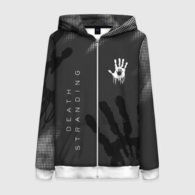 Женская толстовка 3D на молнии с принтом Death Stranding отпечаток руки в Ухте, 100% полиэстер | длина до линии бедра, манжеты и пояс оформлены мягкой тканевой резинкой, двухслойный капюшон со шнурком для регулировки, спереди молния, по бокам два кармана | death stranding | kojima | kojima productions | кодзима | мадс микельсон | норман ридус