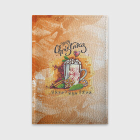 Обложка для автодокументов с принтом Напиток года в Ухте, натуральная кожа |  размер 19,9*13 см; внутри 4 больших “конверта” для документов и один маленький отдел — туда идеально встанут права | new year | арт | графика | зима | капучино | новый год | рождество