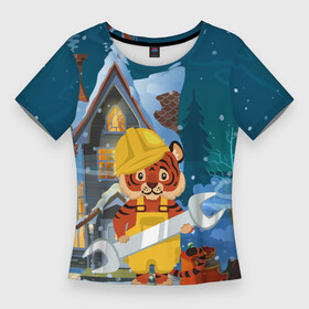 Женская футболка 3D Slim Тигр  ремонтник: в Ухте,  |  | 2022 | год тигра | новый год | новый год 2022 | символ года | тигр | тигренок | тигрица | тигры