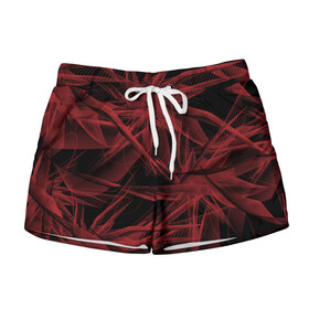 Женские шорты 3D Красная абстракция (цветы): в Ухте, 100% полиэстер | прямой крой, два кармана без застежек по бокам. Мягкая трикотажная резинка на поясе, внутри которой широкие завязки. Длина до середины бедра | абстракция | волны | геометрия | спирали | цветы