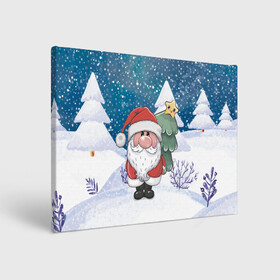 Холст прямоугольный с принтом Санта Клаус с елкой Новый год в Ухте, 100% ПВХ |  | 2022 | дед мороз | новый год | новый год 2022 | санта | санта клаус