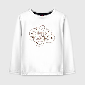 Детский лонгслив хлопок с принтом Новый Год Каллиграфическая Надпись Happy New Year в Ухте, 100% хлопок | круглый вырез горловины, полуприлегающий силуэт, длина до линии бедер | 2022 | black | cat | christmas | merry | new year | tiger | xmas | водяной | год тигра | новый год | паттерн | полосатый | рождество | снег | снежинки | тигры | узор | цветы | черный