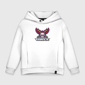 Детское худи Oversize хлопок с принтом Orem Owlz   baseball team в Ухте, френч-терри — 70% хлопок, 30% полиэстер. Мягкий теплый начес внутри —100% хлопок | боковые карманы, эластичные манжеты и нижняя кромка, капюшон на магнитной кнопке | Тематика изображения на принте: baseball | bat | beak | claws | eyes | orem | owl | paws | sport | team | usa | utah | view | wings | бейсбол | бита | взгляд | глаза | клюв | когти | крылья | лапы | орем | сова | спорт | сша | филин | юта