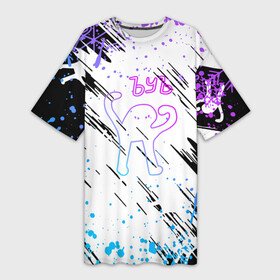 Платье-футболка 3D Новогодний неоновый ЪУЪ СЪУКА: в Ухте,  |  | cat | mem | memes | snow | winter | winter is coming | зима близко | интернет приколы | кот | мем | мем кот | новогодний | ъуъ | ъуъ съука